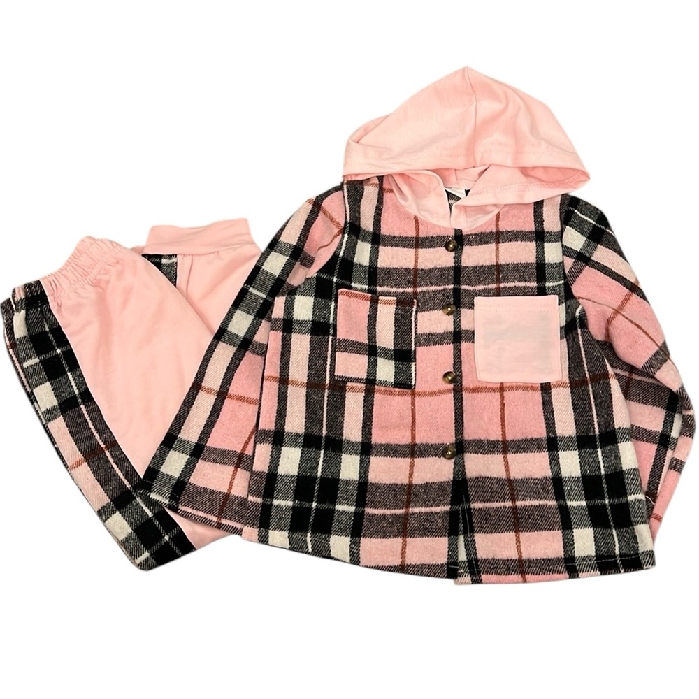 SHEIN Girls Plaid Long Sleeve Hooded Top and Pants